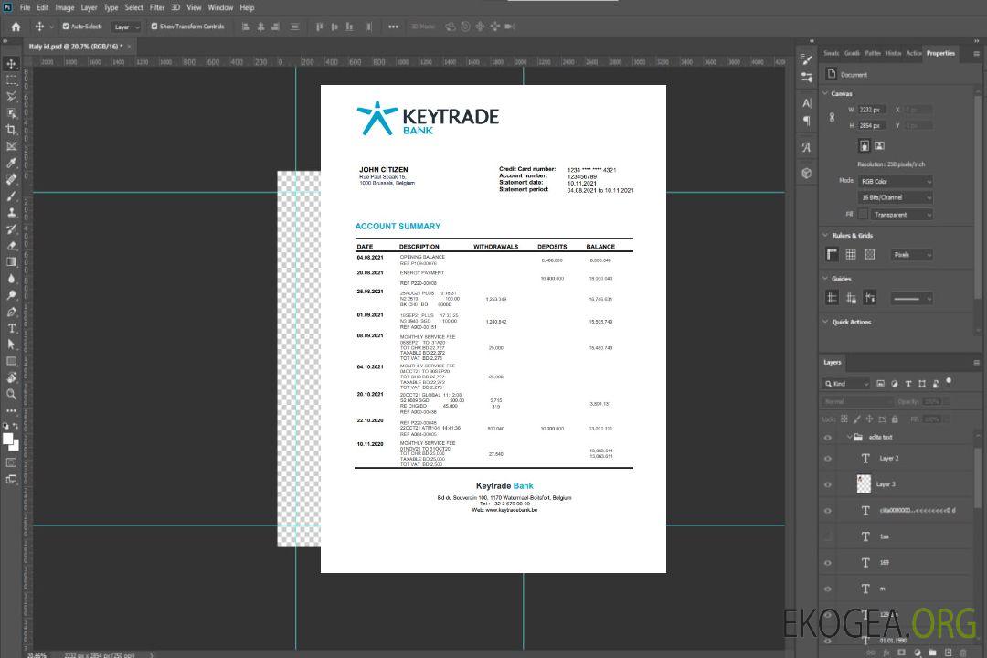 Relevé de Keytrade Bank en Belgique template